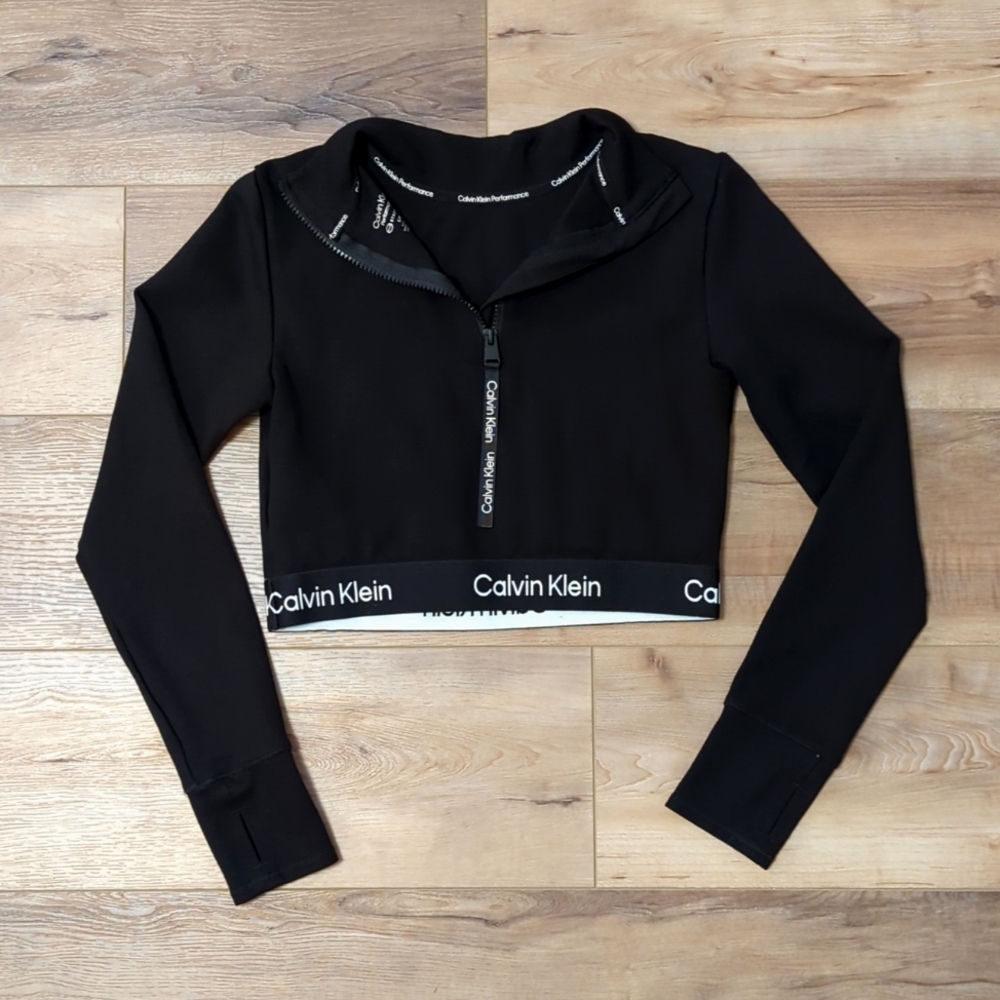 Calvin Klein Performance Black Long Sleeve Cropped Work Out/Exercise Top